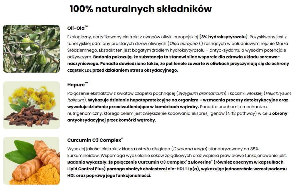 Lipid Control Plus, cholesterol, obniżenie poziomu cholesterolu LDL, podniesienie poziomu cholesterolu HDL, wsparcie zdrowia serca, ochrona naczyń krwionośnych, karczoch, liść oliwki europejskiej, monakolina K z czerwonego ryżu, berberyna, koenzym Q10, nasiona lnu