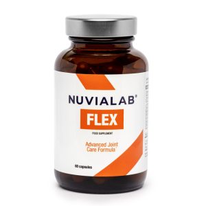 NuviaLab Flex - stawy, regeneracja i ochrona stawów, redukcja stanów zapalnych, poprawa elastyczności i mobilności, kolagen typu II, kurkuma, kodzidłowiec, witamina c, glukozamina, chondroityna, hialuronian sodu