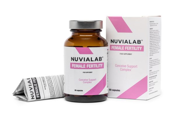 NuviaLab Female Fertility - wspomaga płodność, równowaga hormonalna, redukcja stresu i wsparcie emocjonalne, wsparcie zdrowia ogólnego, myo-inozytol, kwas foliowy, ekstrakt z lukrecji, witamina e, cynk, selen