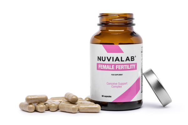 NuviaLab Female Fertility - wspomaga płodność, równowaga hormonalna, redukcja stresu i wsparcie emocjonalne, wsparcie zdrowia ogólnego, myo-inozytol, kwas foliowy, ekstrakt z lukrecji, witamina e, cynk, selen