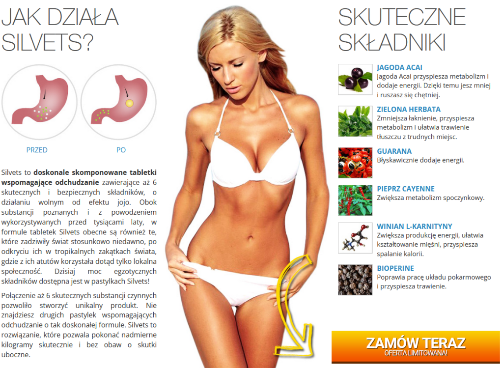 Silvets, suplement diety, odchudzanie, kontrola apetytu, przyspieszenie metabolizmu, naturalne składniki, spalanie tłuszczu, redukcja wagi, zielona herbata, guarana, cayenne pepper, L-karnityna, Acai berry, bioperyna
