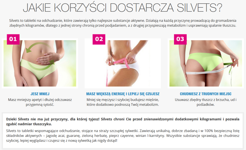 Silvets, suplement diety, odchudzanie, kontrola apetytu, przyspieszenie metabolizmu, naturalne składniki, spalanie tłuszczu, redukcja wagi, zielona herbata, guarana, cayenne pepper, L-karnityna, Acai berry, bioperyna