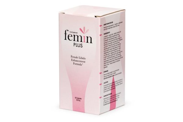 Femin Plus - libido, zwiększa libido, poprawia krążenie, regulacja hormonalna, poprawa nastroju, l-arganina, żeń-szeń, nasiona kozieradki, witamina E, korzeń maca, witamina B6
