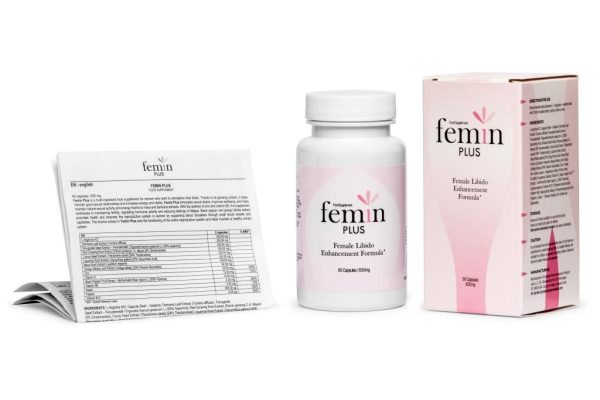 Femin Plus - libido, zwiększa libido, poprawia krążenie, regulacja hormonalna, poprawa nastroju, l-arganina, żeń-szeń, nasiona kozieradki, witamina E, korzeń maca, witamina B6