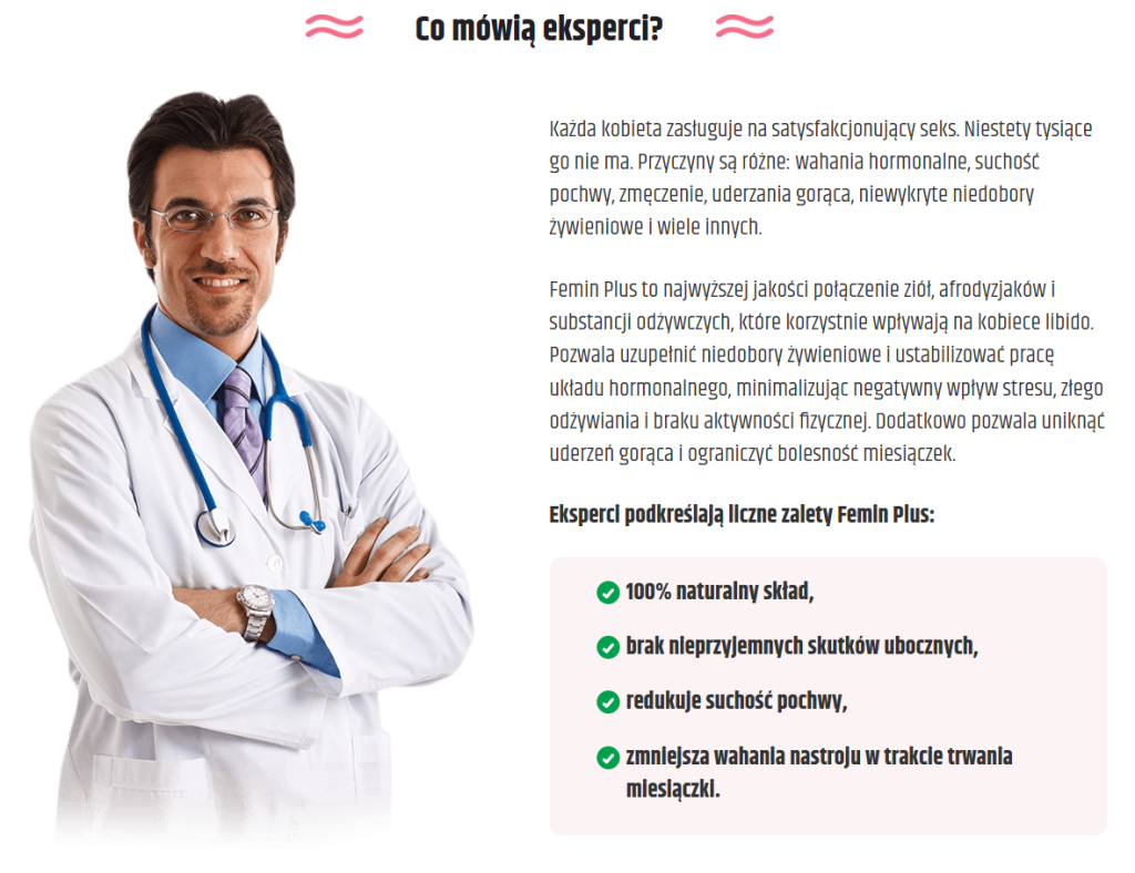 Femin Plus - libido, zwiększa libido, poprawia krążenie, regulacja hormonalna, poprawa nastroju, l-arganina, żeń-szeń, nasiona kozieradki, witamina E, korzeń maca, witamina B6