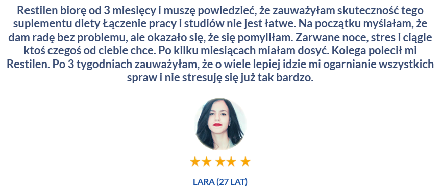 Restilen - na stres, niepokój, redukcja stresu i napięcia, poprawa nastroju, wsparcie układu nerwowego, zwiększenie odporności na stres, wspomaganie snu, ashwaganda, melisa, różeń górski, szafran, witaminy grupy b, magnes