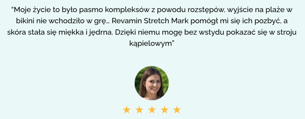 Revamin Stretch Mark - na rozstępy, skórę, redukcja rozstępów, zapobieganie powstawaniu rozstępów, poprawa elastyczności skóry, nawilżenie i odżywienie, aloes, awokado, pestki winogron, centelia azjatycka, witamina e
