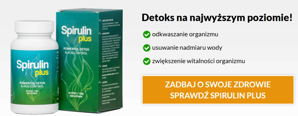 Spirulin Plus - oczyszczanie, odkwaszanie, detoksykacja organizmu, wzmocnienie układu odpornościowego, poprawa trawienia, wzrost energii i witalności, spirulina, pokrzywa, zielona herbata, chlorella, piperina