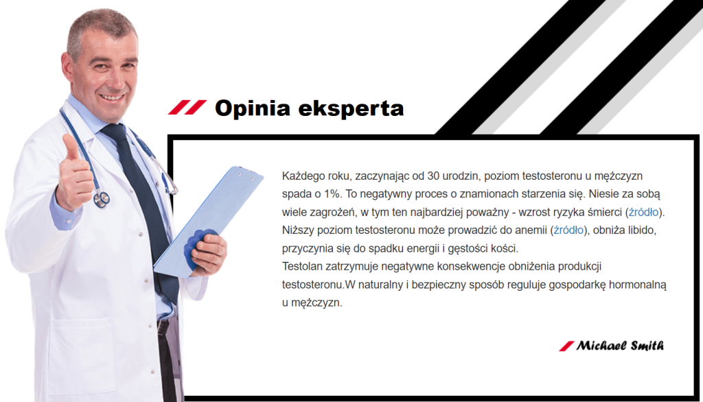 Testolan - Testosteron, podnosi poziom testosteronu, zwiększa siłę i masę ciała, poprawia wytrzymałość, energia, wzrost libido, poprawa funkcji seksualnych, wsparcie psychiczne, buzdynek naziemny, kozieradka, d-asparaginian, korzeń maca, żeń-szeń koreański, granat