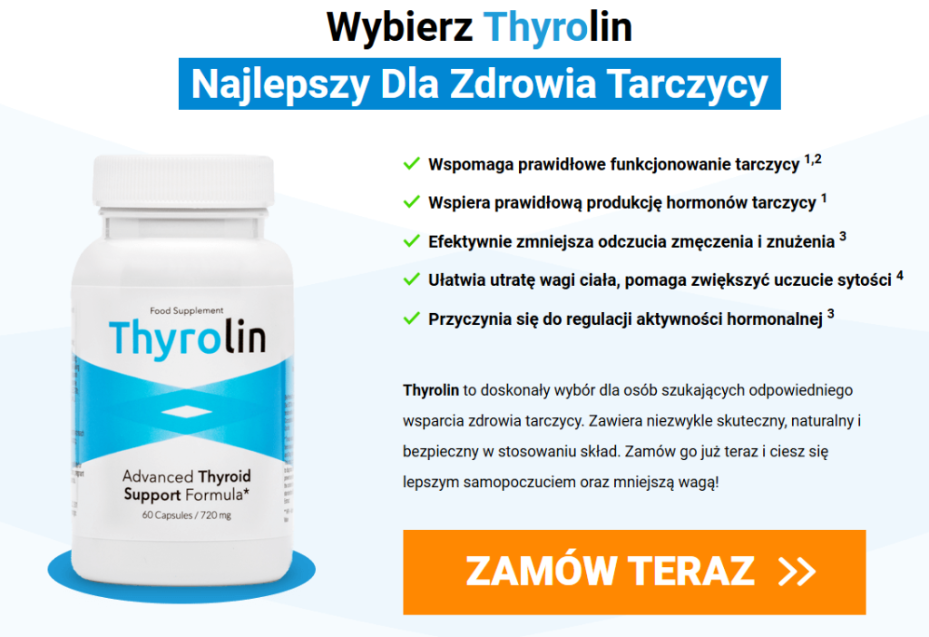 Thyrolin - tarczyca, wsparcie tarczycy, regulacja metabolizmu, wsparcie układu nerwowego, poprawa odporności, redukcja zmęczenia, ashwaganda, korzeń maca, selen, cynk, biotyna, BioPerina, pieprz czarny, witamina b12